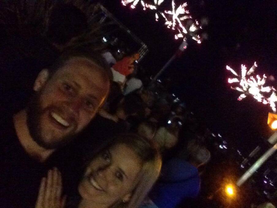 CELEBRATION SHATTERED: Nick Davies, of Newcastle, and friend Hannah Garrick celebrate Bastille Day with fireworks in Nice before a truck drove into a crowd and killed at least 77.