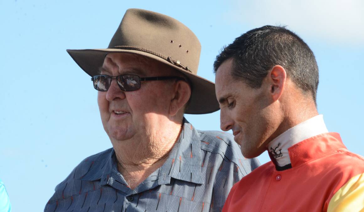 Bob Milligan, trainer of last year's winner, Another Valley, with successful jockey Grant Buckley.