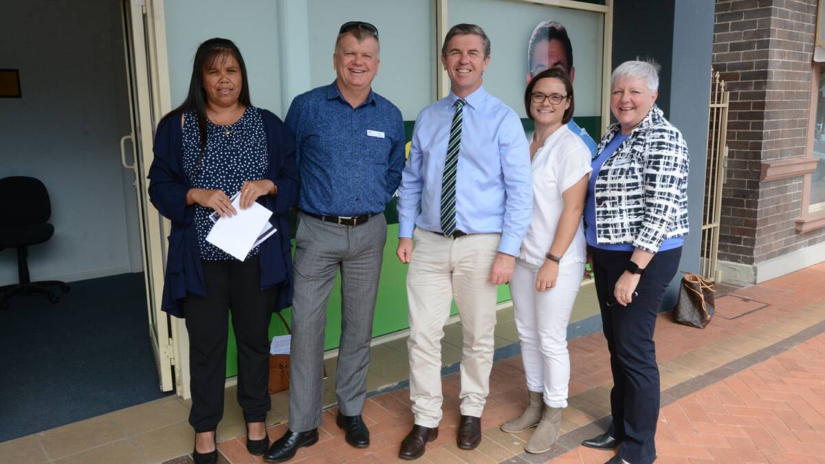 Taree announcement: Maryanne Marr from Horizons, and Federal MP and Assistant Minister for Health Dr David Gillespie (centre) with Scott White, Miranda Halliday and Leanne Morton from the Primary Health Network.