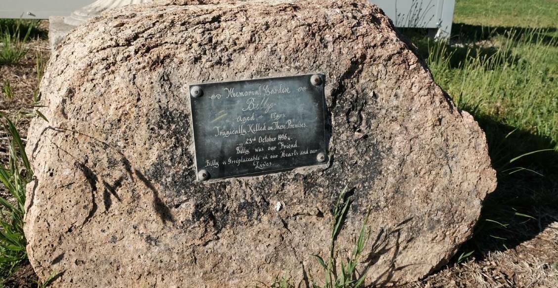NOT FORGOTTEN: The memorial to Billy Hegedus stands today outside the Caltex Roadhouse at the top of the Warialda Road. Photo: Michele Jedlicka