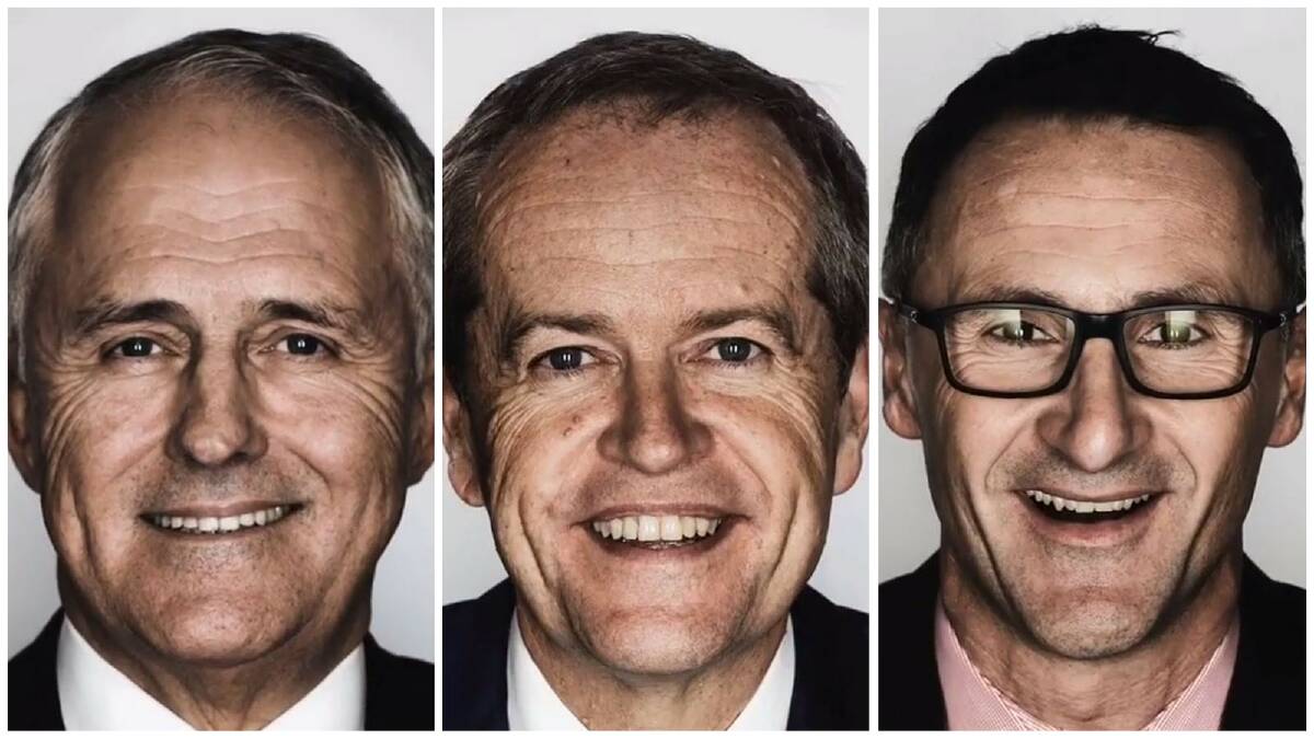Portraits of Malcolm Turnullb, Bill Shorten and Richard Di Natale. Pic on Instagram by @NicWalker101