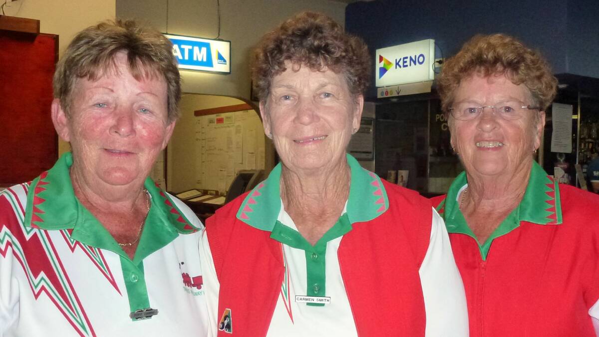 Greg Owen Triples: In second place Denise Cummins (skip), Carmen Smith and Ollie Lambert of Taree Railway Bowling Club. Photo: Submitted.
