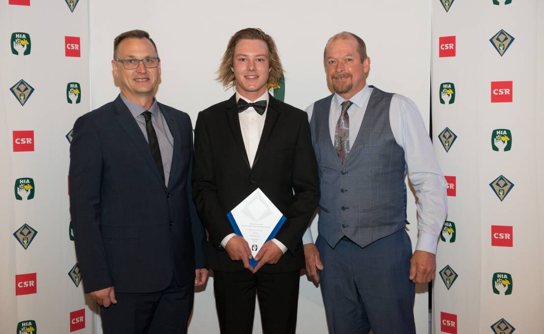 HIA Hunter president Sean Yeomans, apprentice of the year Dylan Hamilton and Altez Building Contractors' co-owner Terry Cross.