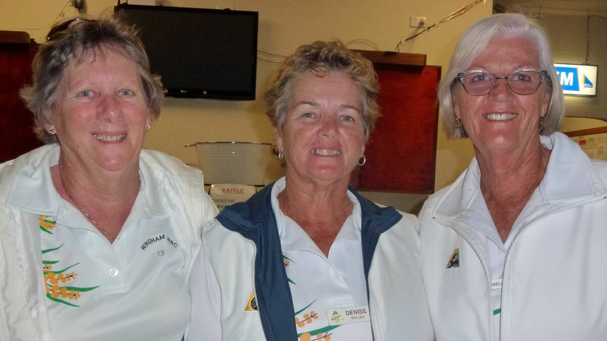 Greg Owen Triples: In third place Denise Polley, Joanne Duncan and Narelle Foy (skip) of Wingham Bowling Club. Photo: Submitted.