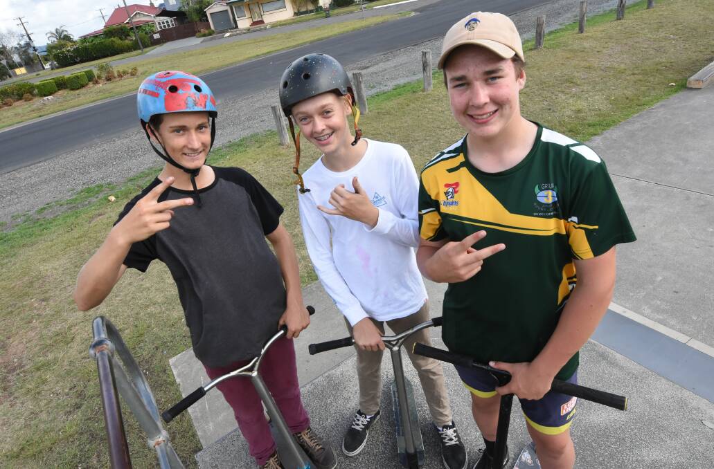 Wingham scooter riders Harry, Finn and Grady.