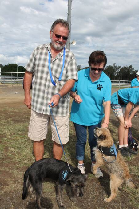 Going to the dogs: Mick and Lyn Elphick of Tinonee, with their dogs Hank and Charlie enjoying the RSPCA  Millions Paws Walk at Taree Showground.