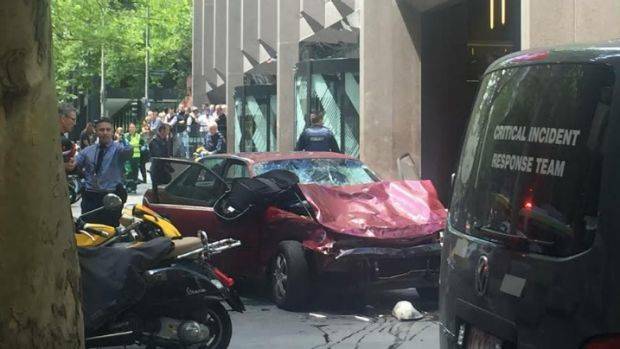 The car involved in the incident in Bourke Street, Melbourne city. Photo: Justin McManus