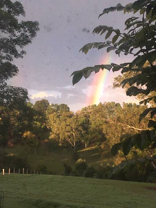 A room with a view: Ainslee Higson of Wingham looked from her bedroom to see the beauty of a rainbow adding colour to her morning view.
