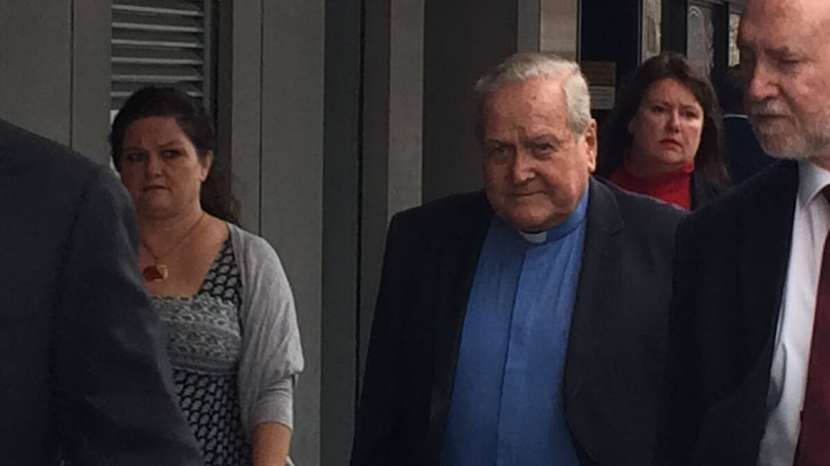 Former Maitland Newcastle Catholic Bishop Michael Malone outside Newcastle Courthouse on Wednesday for the start of a royal commission hearing into the church in the Hunter region. 