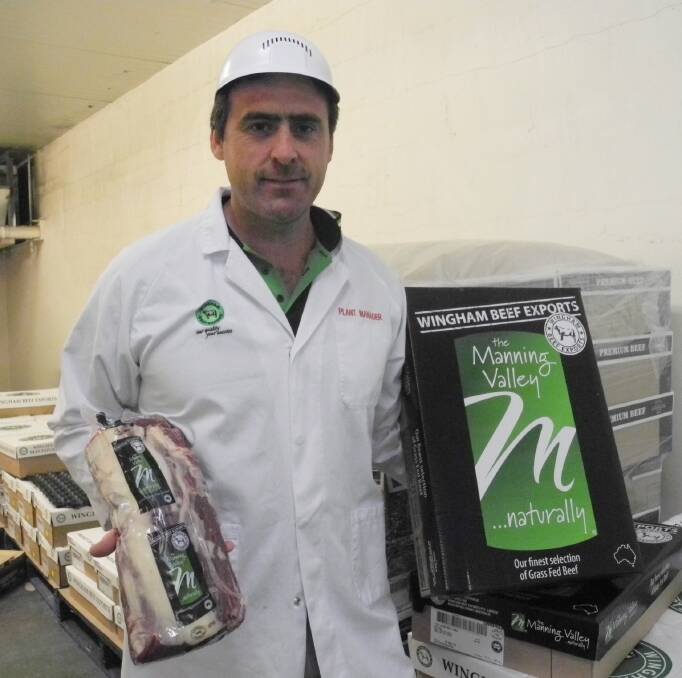 Gold product: Wingham Beef Exports plant manager, Shane Rutledge displays the award winning Manning Valley Naturally product. Photo: Julia Driscoll