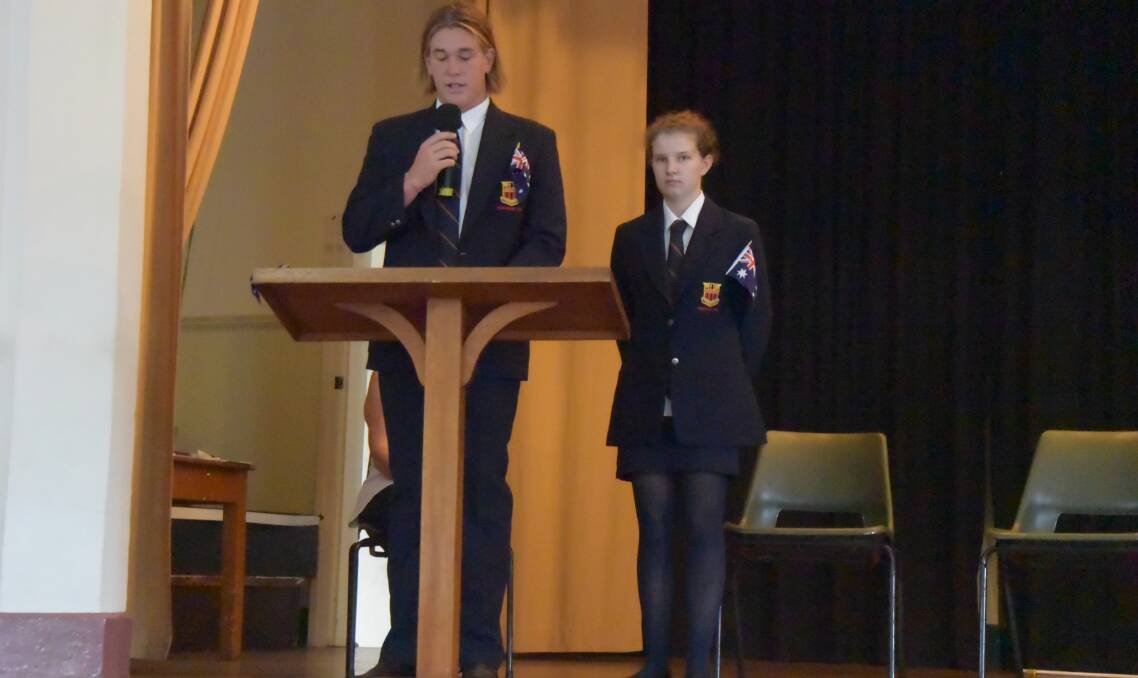 Proud Aussies: 2017 Wingham High School captains Mitch Saxby and Amber Loretan deliver their Australia Day speeches. Photo: Rob Douglas.