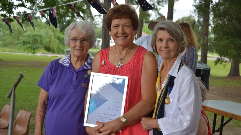 Gloucester's 2015 Citizen of Year was Shirley Hazell, pictured here with Norma Fisher and Ambassador Judy Stone AM.
