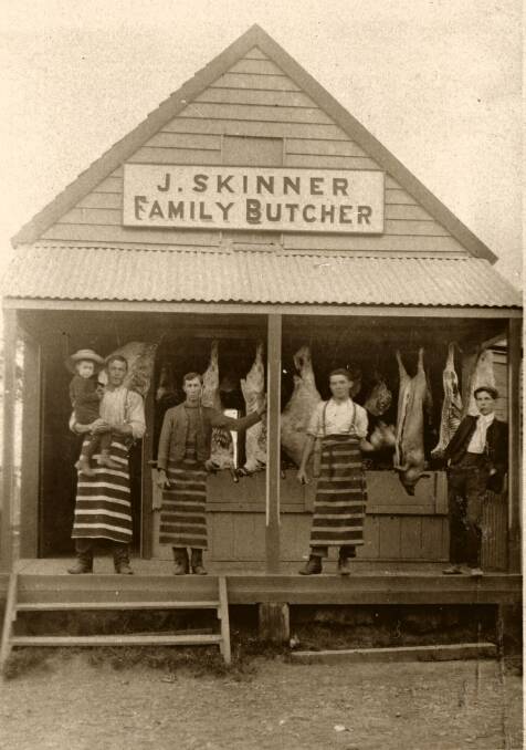 John Skinner's first butcher shop, c1908. Photo courtesty of Manning Valley Historical Society.