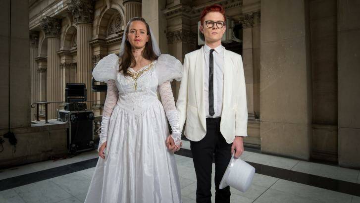 Comedians Zoe Coombs Marr and Rhys Nicholson are getting married in an act of protest. Photo: Penny Stephens