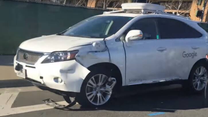 One of Google's self-driving cars was damaged after clipping a bus. Photo: YouTube