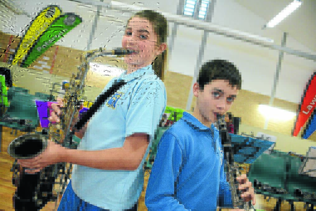 Maya Medlock on saxophone and Finley Robson on clarinet at a recent music festival held at Taree West Public School. School bands from the Manning Valley, plus Nabiac and Pacific Palms gathered to make a 70-strong band and performed to an audience of over 500 people.