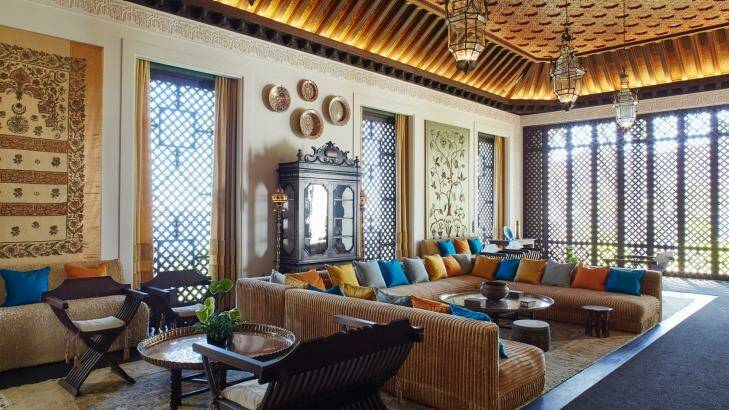 Stunning living room at Doris Duke's Shangri La in Hawaii. Photo: Doris Duke estate