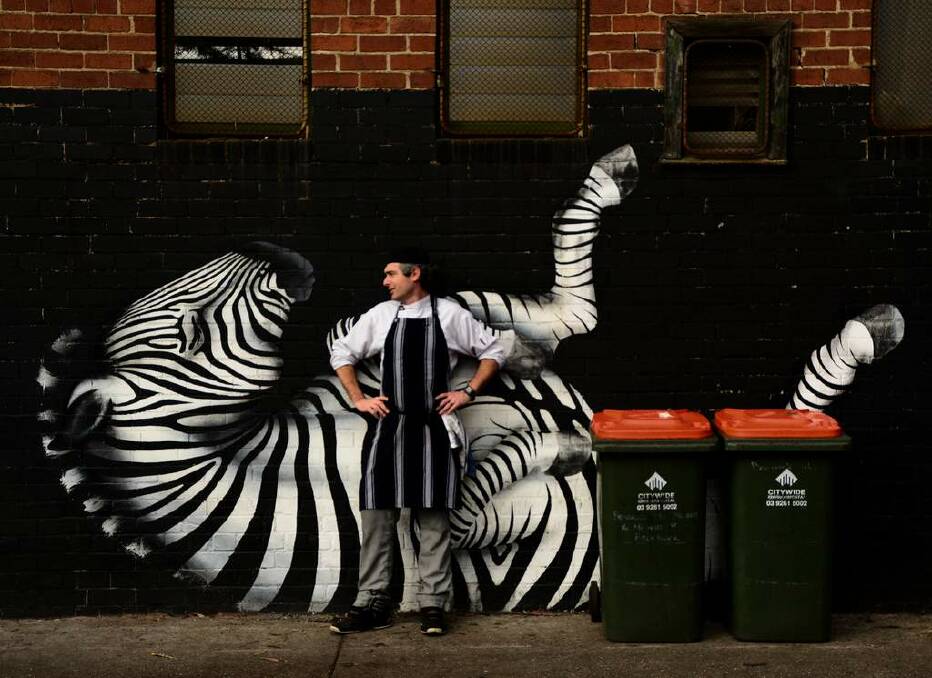 FINALIST: "Zebra and chef" - self-portrait of Adrian Chew at Howler in Brunswick, Melbourne. "I live nearby the zebra and think it's a great piece. I was looking for a spot for a self-portrait and everything just fell into place with the stripes on the chef's apron." Photo: Adrian Chew