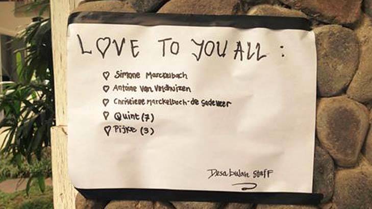 Message of love for the Van Veldhuizen-Marckelbach family. Photo: Facebook/Familie van Veldhuizen-