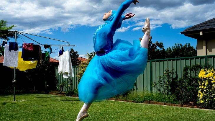 Ballerina Stephanie Kurlow, 14, practising in her backyard. Photo: Edwina Pickles
