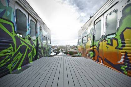 Architect Zvi Belling's rooftop trains in Easey Street, Collingwood. Photo: Supplied