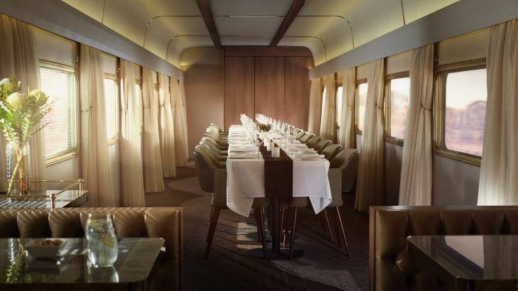 Special occasions can be celebrated in the platinum club banquet dining section of the Indian Pacific train. Photo: Great Southern Rail