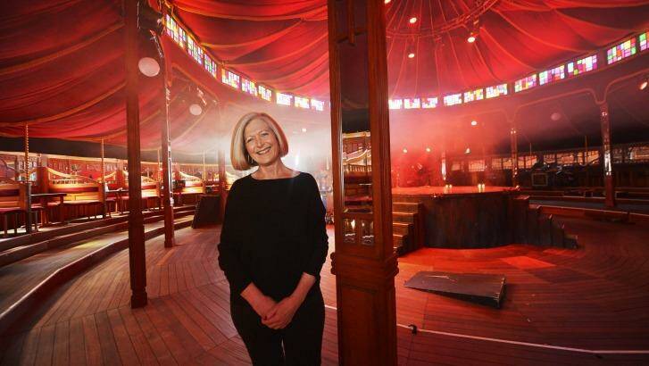 Melbourne Festival artistic director Josephine Ridge in the expanded Spiegeltent on the banks of the Yarra. Photo: Joe Armao
