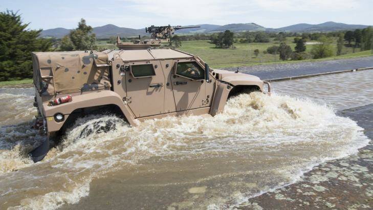 One of the new Hawkei vehicles is put through its paces. Photo: Simon O'Dwyer