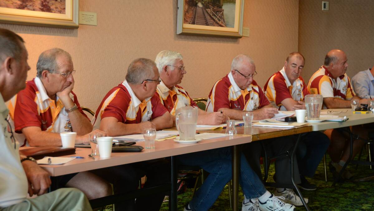 Group Three Rugby League management committee members listen to a submission from Macleay at the annual meeting held in November.
