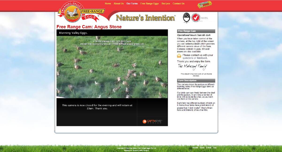 Screenshot of the Manning Valley Free Range Eggs webcam. 