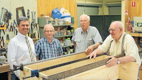 Federal MP David Gillespie with Wingham Men’s Shed members Ray Baker, Bill Freeman (secretary) and Bob Brown.