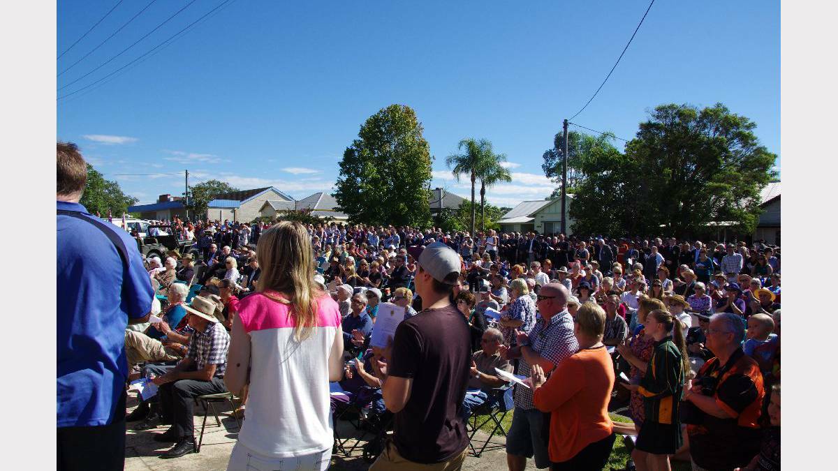 Outside the Wingham Town Hall, thousands gathered for the 2015 Anzac Day service