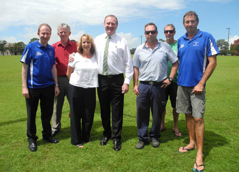 Wingham Cricket Club members back row l-r: Dennis Smith and Wayne Smoothy
Front row: Michael Roohan, Catherine Craig-Dobson, Matthew Essery and Michael Stinson with member for Myall Lakes Stephen Bromhead (centre).

