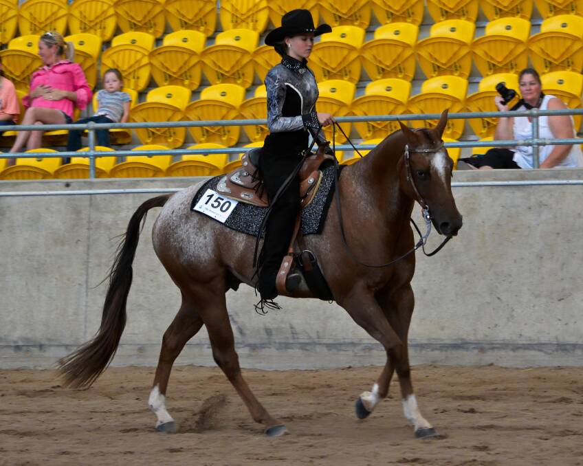 Emily Foster riding Feather at the National Appaloosa Championships. Photo by by Pam Simpson, Xpozé Photography.