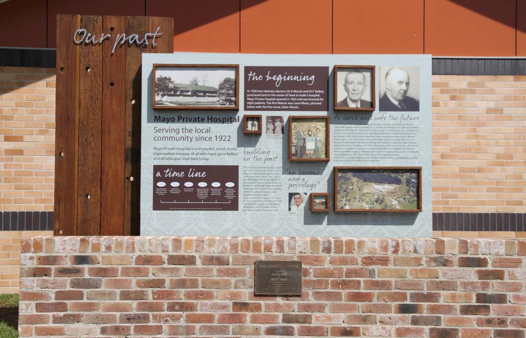 The history wall at Mayo Private Hospital, Kolodong designed by Wingham's Well Creative www.wellcreative.com.au