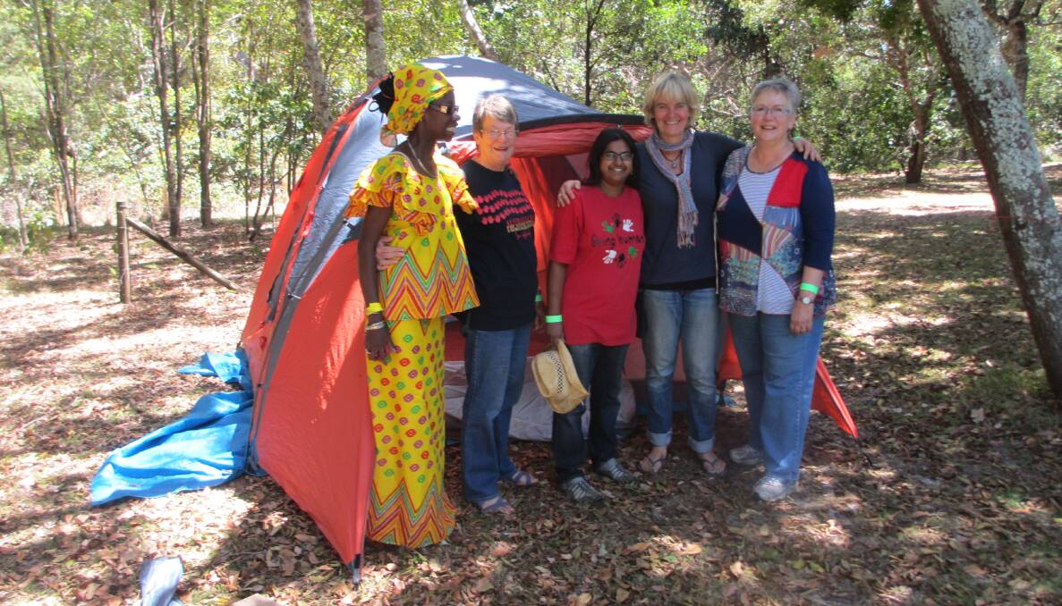 Members of Manning Cultural Connections pictured here represent four countries (Senegal, Australia, India, Holland and USA). Left to right, they are Linguere Bischofberger, Robyn Hutchinson, Kiran Hutchinson, Anke Peeters and Lucy Hobgood-Brown. They are pictured at November’s REAL-Conciliation Camp, held at Saltwater National Park.