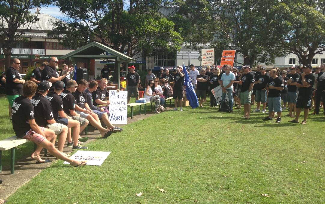 Wingham Beef Exports employees protesting in Wingham's Central Park in April 2014.
