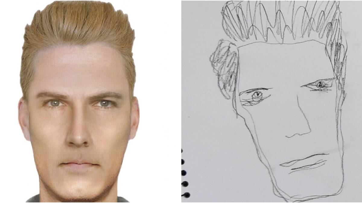 Ballarat police's computer-generated image and the victim's sketch of a suspect who stole almost $30,000 in gold from a Webster Street house in April.
