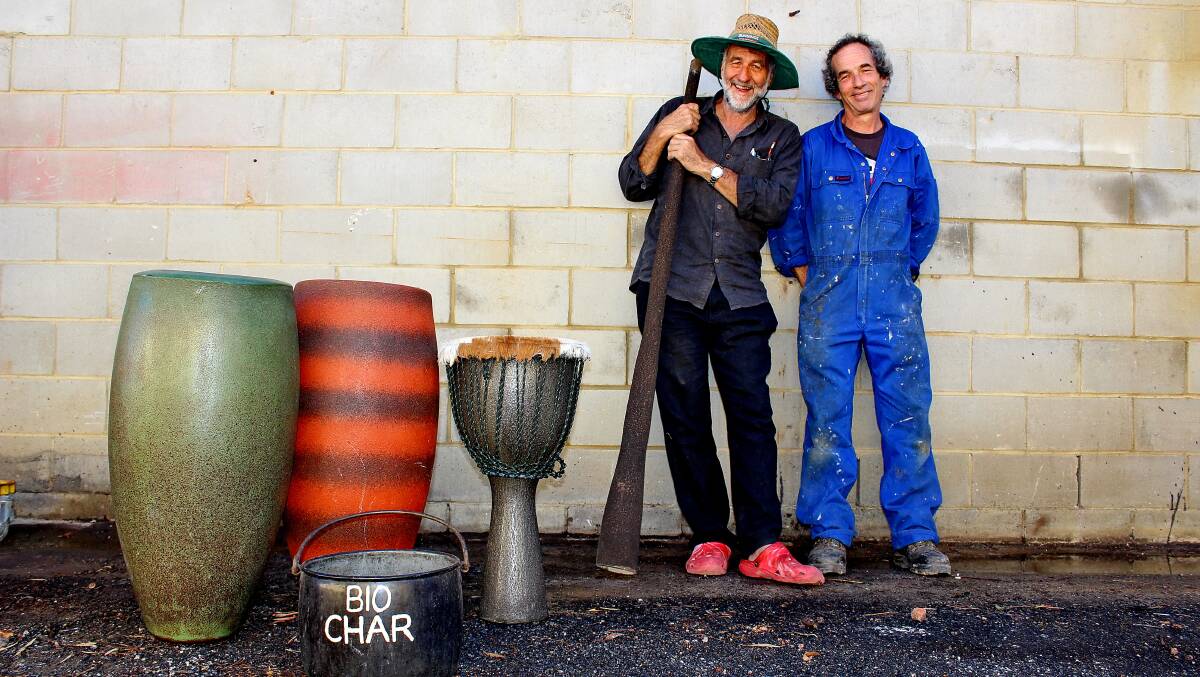 Mullumbimby's Biochar king Wayne ‘Wadzy’ Wadsworth and Martin Ernegg, founder of Zelfo Australia, a business which uses biochar to create high strength industrial plastic.