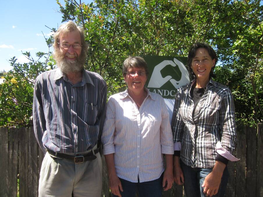 Right: Volunteer Rod Rixon with Lyn Booth and Alison Allan of Manning Landcare. Rod has overseen work on the Cedar Party Creek bush regeneration for the past seven years.