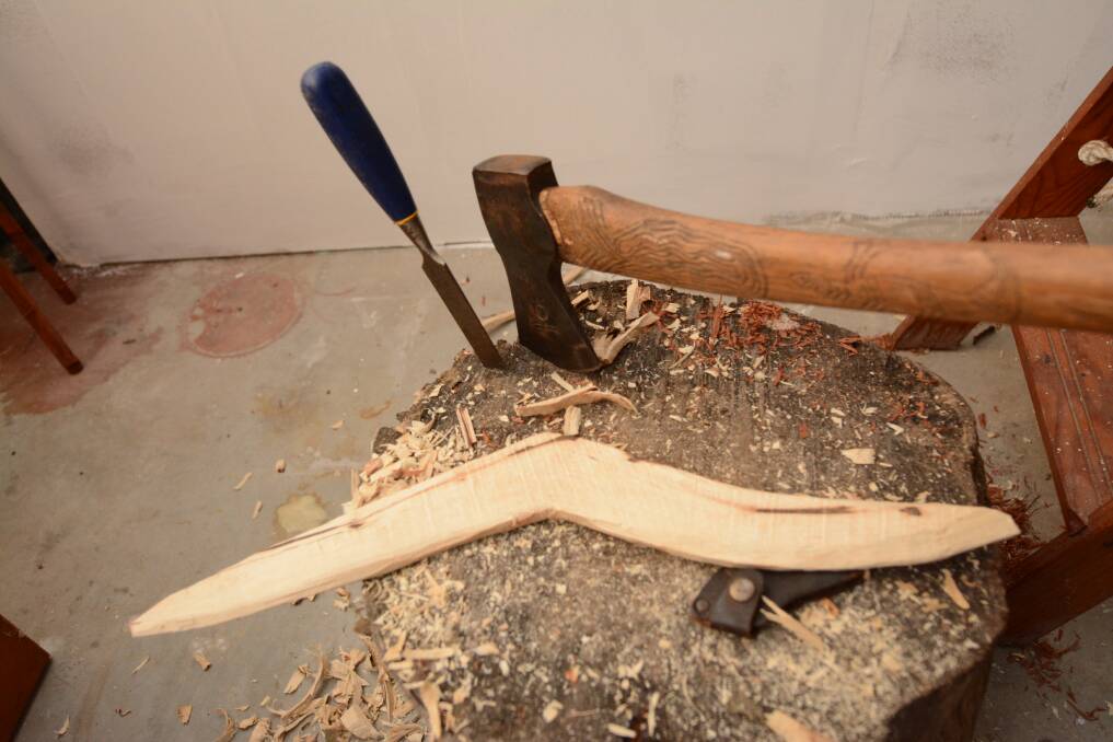 Work space: A boomerang in the early stages of creation.