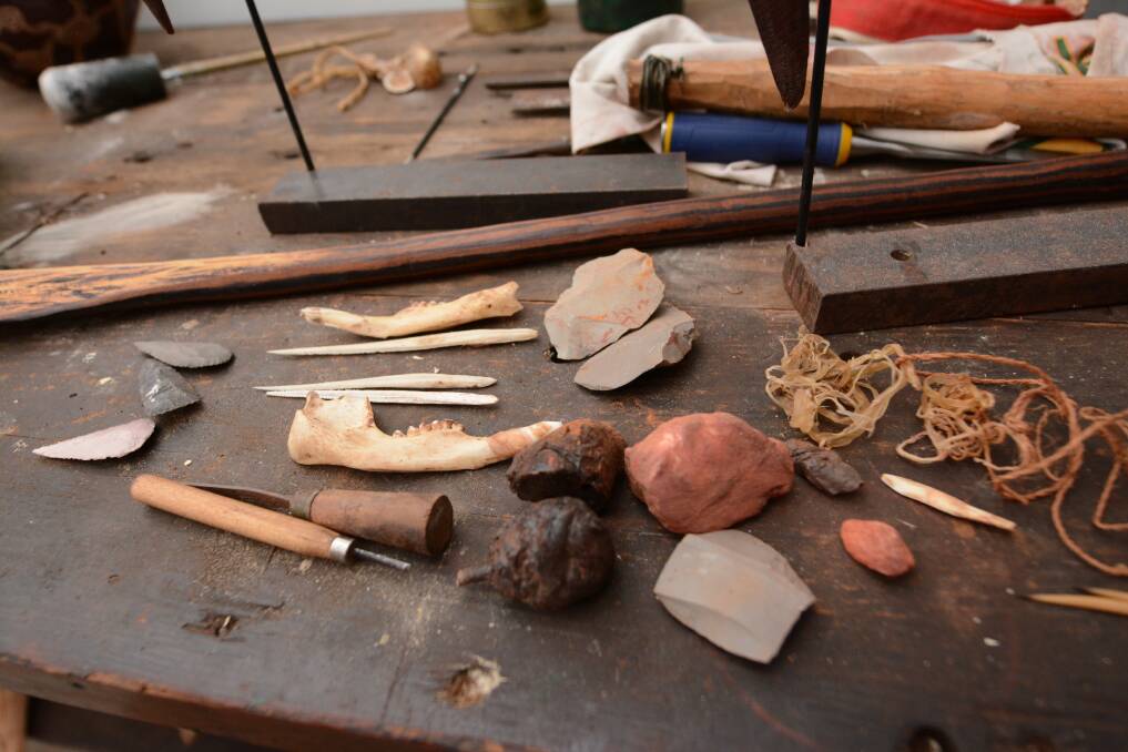 Tools: From stones, bones and chisels through to ochre and resin and more, Andy uses a range of implements to create his pieces.
