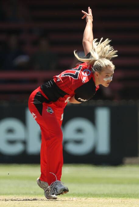 Maitlan Brown sends down a delivery for Melbourne Renegades in last season's WBBL. Photo Getty Images.