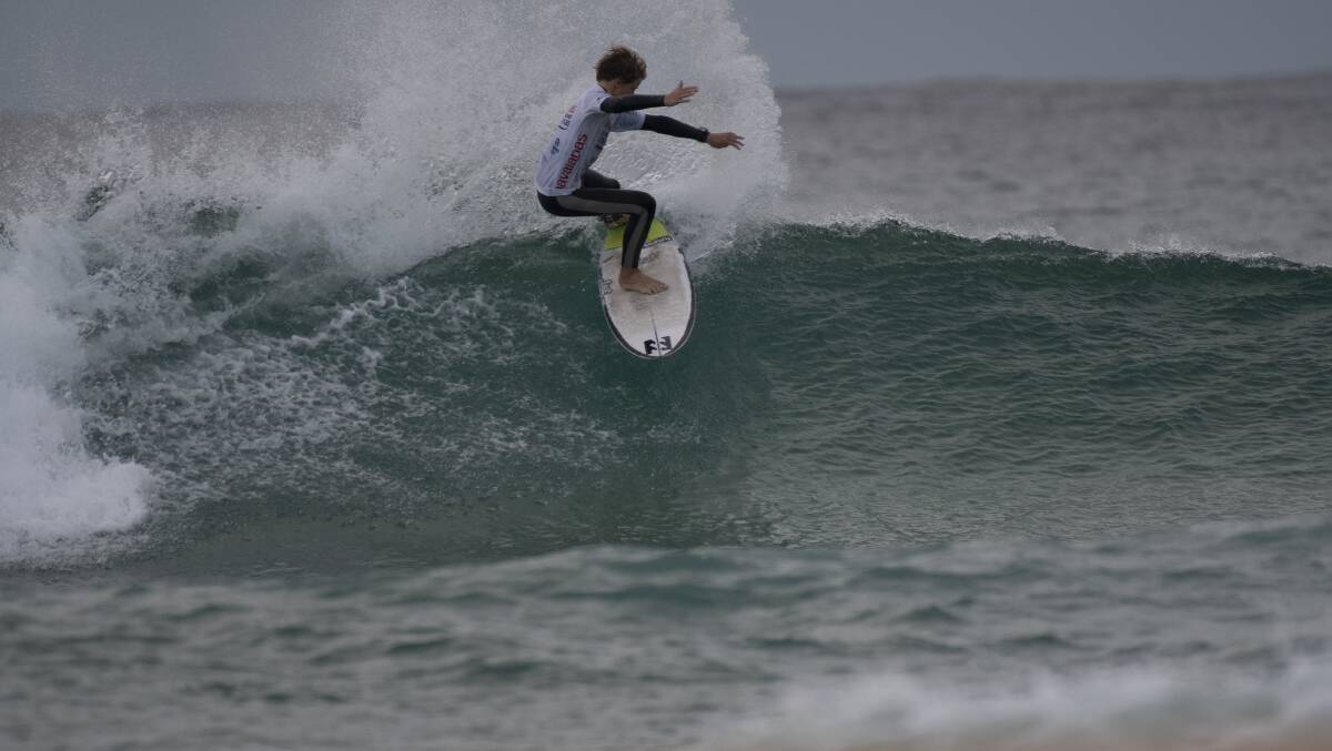 Port Kembla's Samuel Lowe finished third overall in the under-14 boys category. Picture: Ethan Smith/Surfing NSW