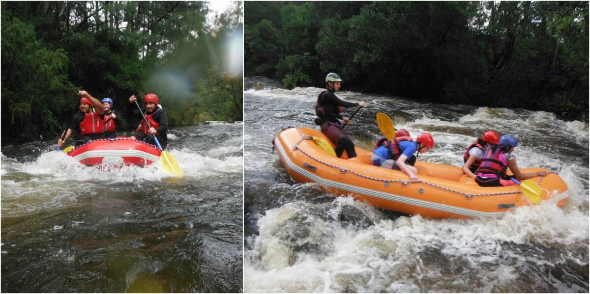 White water rafting on Barrington River in April 2017 on the left and March 7, 2018 on the right. Photo courtesy of Barrington Outdoor Adventure Centre