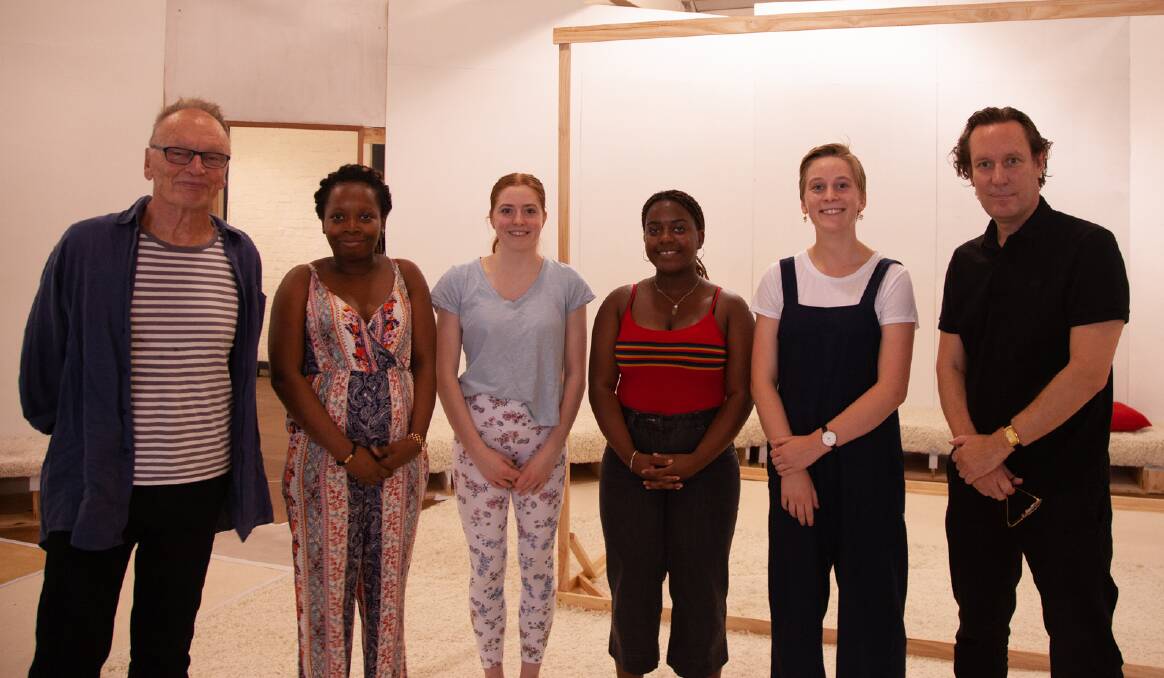 2019 John Bell Scholarship recipients with Bell Shakespeare's Founding Artistic Director John Bell and Artistic Director Peter Evans. Photo supplied