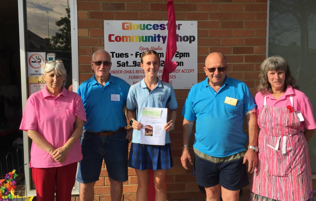Sarah Schiffmann was presented with a cheque for $500 from the volunteers at the Gloucester Community Shop. Photo Anne Keen 