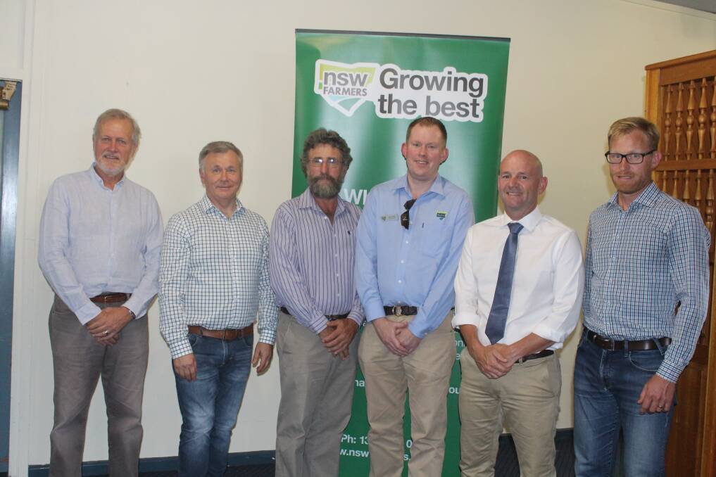 Shooters Fishers and Farmers member Robert Borsak, Shadow Primary Industries Minister Mick Veitch, James Jackson and Peter Arkle (NSW Farmers'), Primary Industries Minister Niall Blair and Justin Field from The Greens.