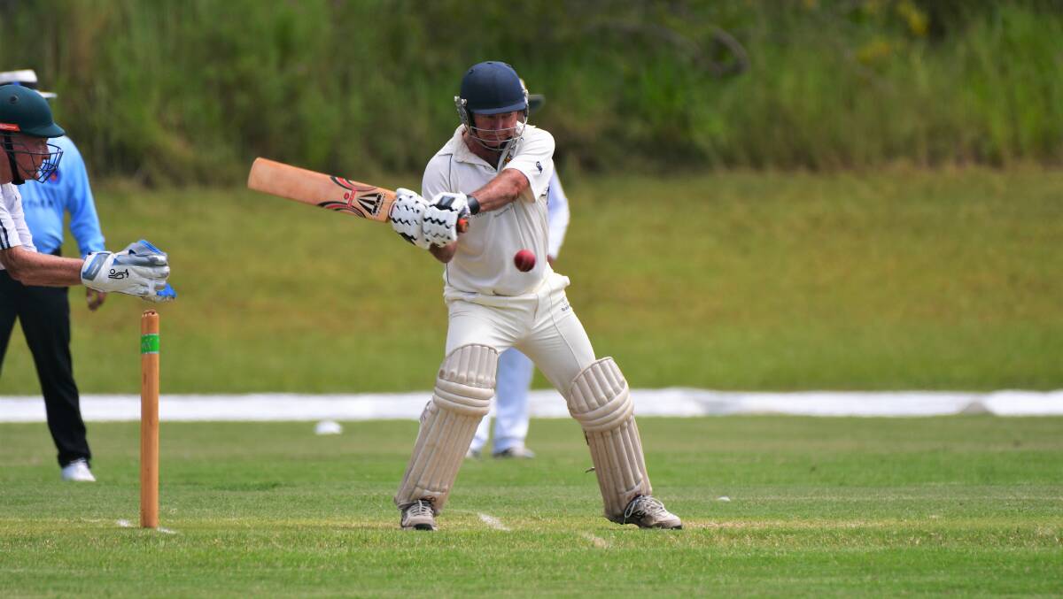 Eyes on the ball: Stirling Hamman in action for Monaro at the NSW over-70 state cricket titles in Port Macquarie. Photo: Paul Jobber