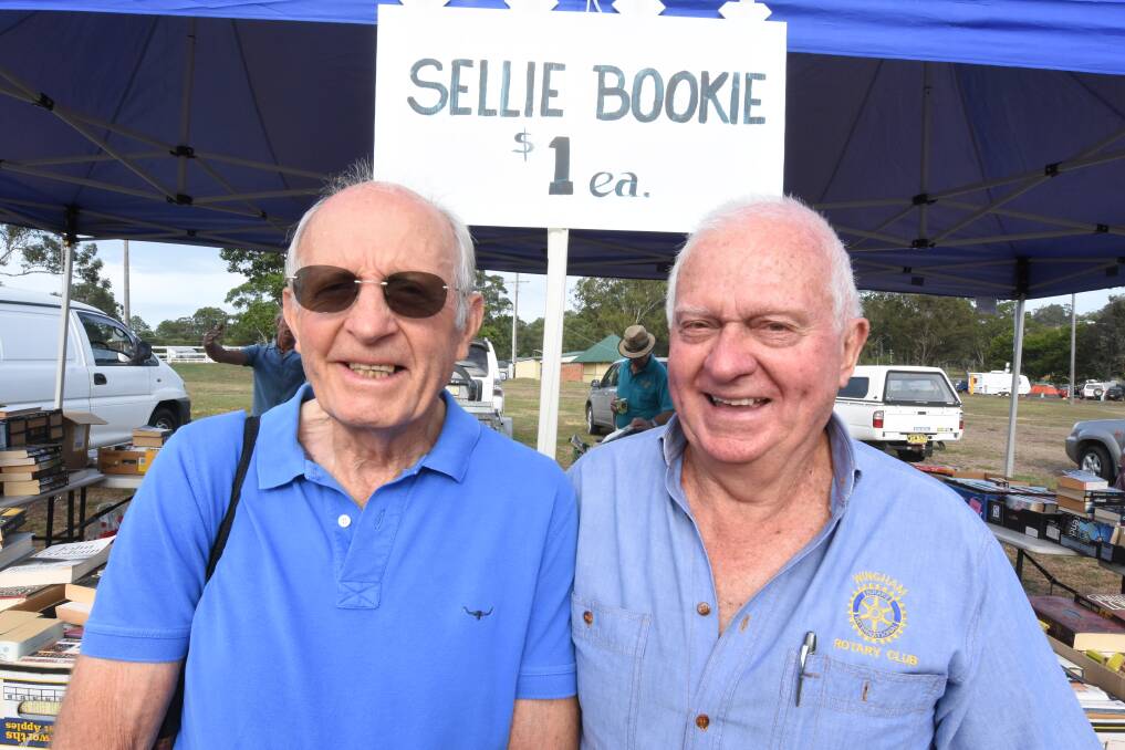 Ardel Rooney and Bob Clarke at the last Rotary book stall held at Wingham Farmers' Market in March.
